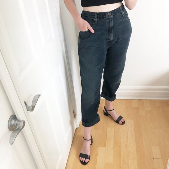 Vintage Levi's Loose Straight High Waisted Ribcage Wedgie Mom Dad Black Wash 569 - Picture 10 of 11